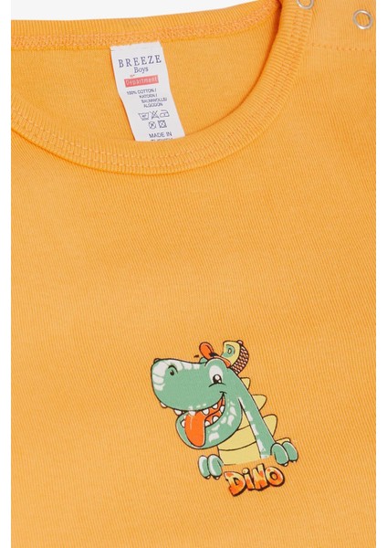 Erkek Bebek Çıtçıtlı Zıbın Body Mutlu Dinozor Baskılı 9 Ay-3 Yaş, Somon
