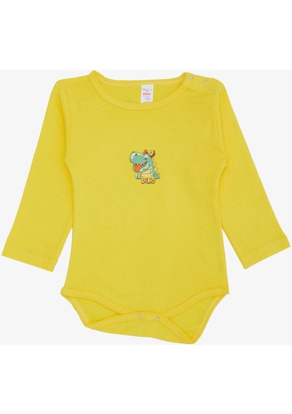 Erkek Bebek Çıtçıtlı Zıbın Body Mutlu Dinozor Baskılı 9 Ay-3 Yaş, Sarı