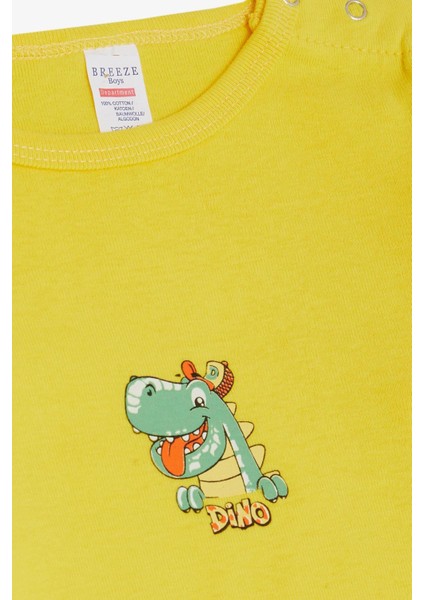 Erkek Bebek Çıtçıtlı Zıbın Body Mutlu Dinozor Baskılı 9 Ay-3 Yaş, Sarı