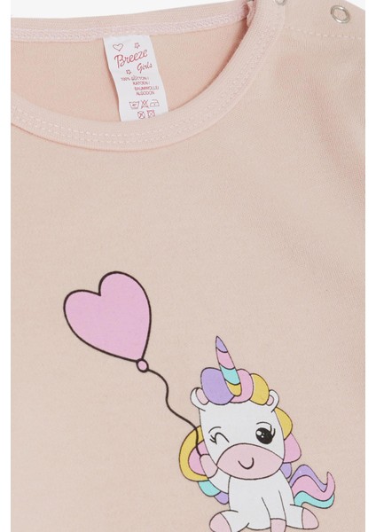 Kız Bebek Çıtçıtlı Zıbın Body Balonlu Unicorn Baskılı 9 Ay-3 Yaş, Pudra modelleri