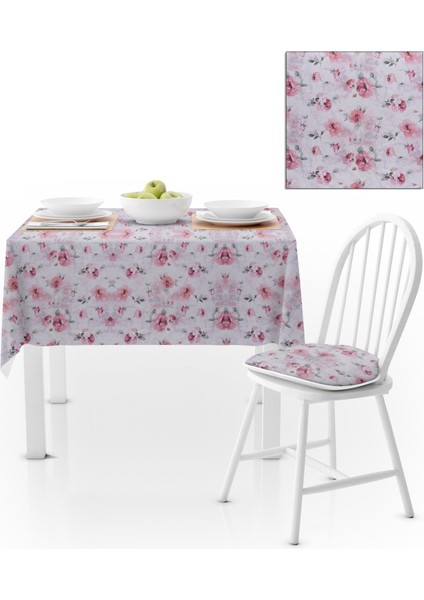 Renkli Desenli Beyaz Gül Kurusu Kadife Dokulu 180x260 Masa Örtüsü