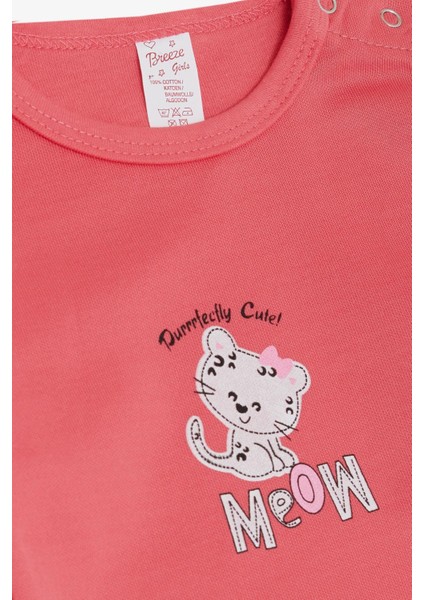 Kız Bebek Çıtçıtlı Zıbın Body Sevimli Bebek Kedicik Baskılı 9 Ay-3 Yaş, Mercan modelleri