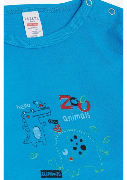 Erkek Bebek Çıtçıtlı Zıbın Body Hayvanat Bahçesi Dost Hayvanlar Baskılı 9 Ay-3 Yaş, Mavi