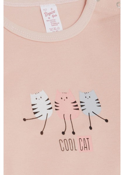 Kız Bebek Çıtçıtlı Zıbın Body Havalı Kedicikler Baskılı 9 Ay-3 Yaş, Pudra modelleri