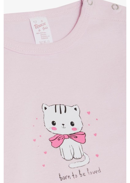 Kız Bebek Çıtçıtlı Zıbın Body Sevgi Temalı Kedicik Baskılı 9 Ay-3 Yaş, Pembe modelleri