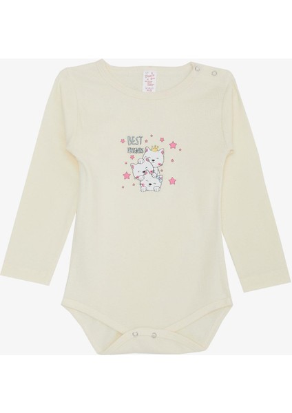 Kız Bebek Çıtçıtlı Zıbın Body Dostluk Temalı Prenses Kedicikler Baskılı 9 Ay-3 Yaş, Krem
