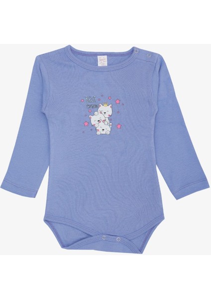 Kız Bebek Çıtçıtlı Zıbın Body Dostluk Temalı Prenses Kedicikler Baskılı 9 Ay-3 Yaş, Lila
