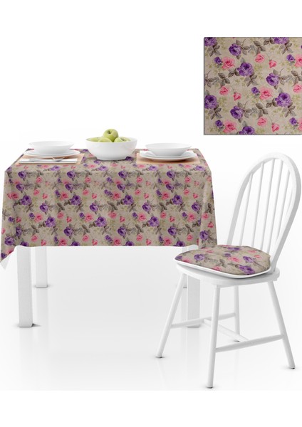 Gül Desenli Pembe Mor Masa Örtüsü 120x140