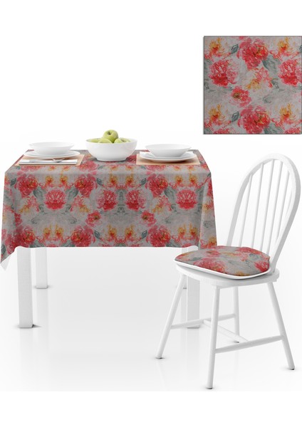 Gül Desenli Kırmızı Kavun Içi Masa Örtüsü 140x140