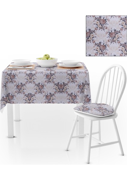 Modern Gül Yapraklı Krem Kadife Dokulu 180x260 Masa Örtüsü
