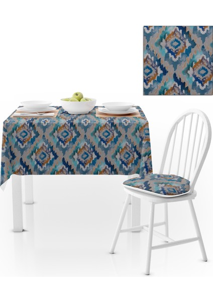 Baklava Dilimi Desenli Lacivert Turkuaz Mavi Masa Örtüsü 140x140