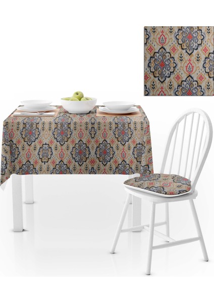 Damask Desenli Antrasit Sütlü Kahve Masa Örtüsü 120x140