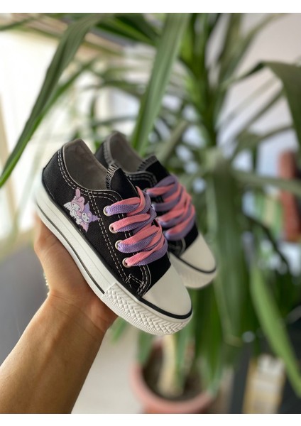 Star You Store My Melodi&Kuromi Baskılı Siyah Kısa Keten Günlük Sneaker Ayakkabı