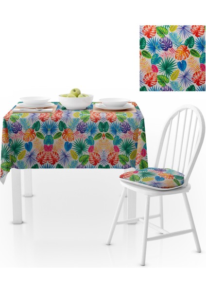Tropikal Yaprak Desenli Siyah Beyaz Masa Örtüsü 140x220