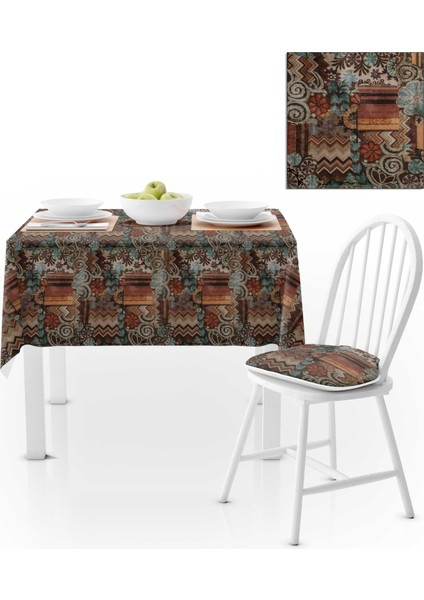 Geometrik Desenli Renkli Kahve Çikolata Runner Masa Örtüsü 140x140