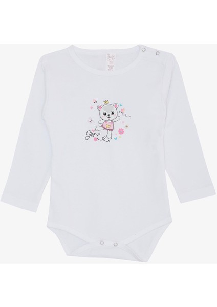 Kız Bebek Çıtçıtlı Zıbın Body Prenses Kutup Ayıcığı Baskılı 9 Ay-3 Yaş, Beyaz