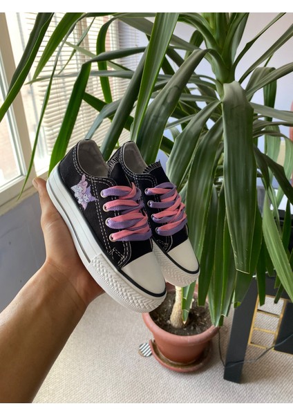 Star You Store My Melodi&Kuromi Baskılı Siyah Kısa Keten Günlük Sneaker Ayakkabı fırsatları
