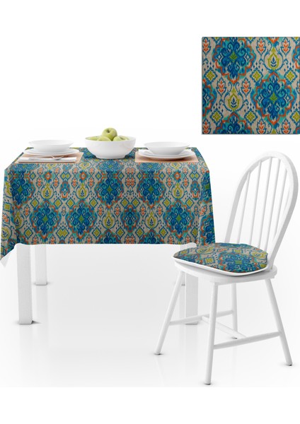 Damask Desenli Mavi Turkuaz Masa Örtüsü 120x140