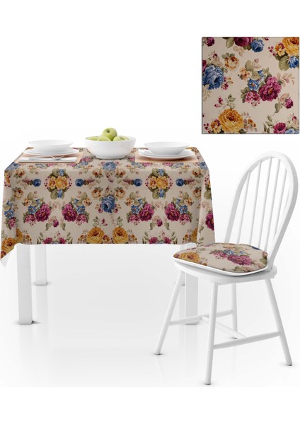 Büyük Gül Desenli Sarı Mürdüm Masa Örtüsü 140x140