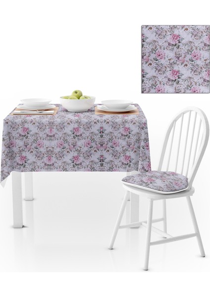 Gül Desenli Yeşil Yapraklı Gül Kurusu Kadife Dokulu 120x180 Masa Örtüsü