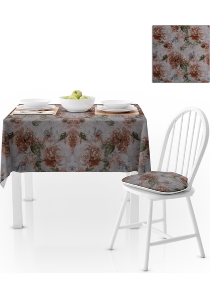 Gül Desenki Kahverengi Yeşil Masa Örtüsü 140x220