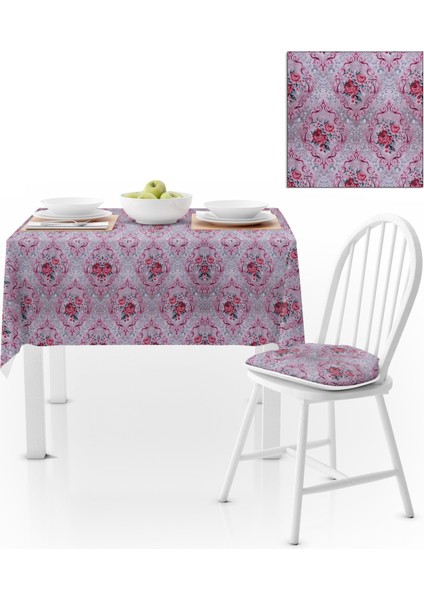 Modern Damask Desenli Vizon Kadife Dokulu 140x180 Masa Örtüsü