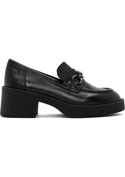 Kadın Siyah Kalın Topuklu Maskülen Loafer 24WFD511318
