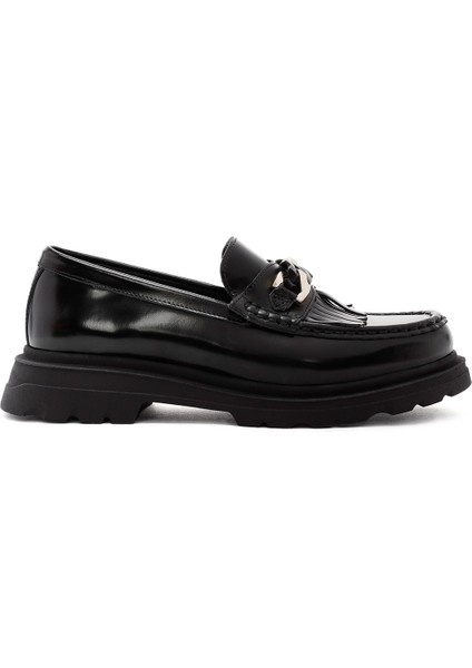 Kadın Siyah Toka Detaylı Maskülen Loafer 24WFD420622