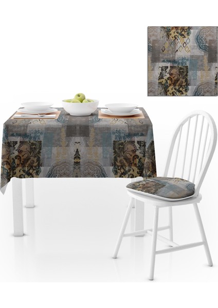Patchwork Geometrik Desenli Hardal Vizon Masa Örtüsü 120x140