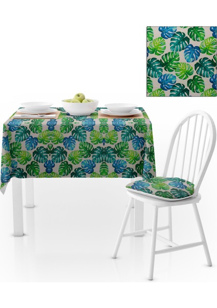 Yaprak Desenli Krem Zemin Yeşil Masa Örtüsü 140x180