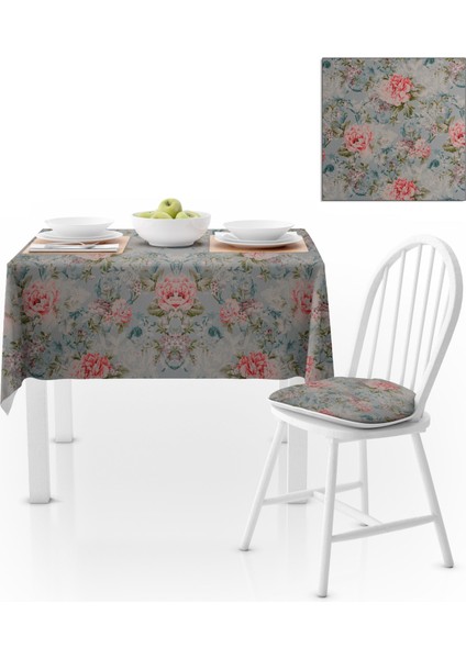 Gül Desenli Yeşil Yapraklı Kırmızı Masa Örtüsü 140x220