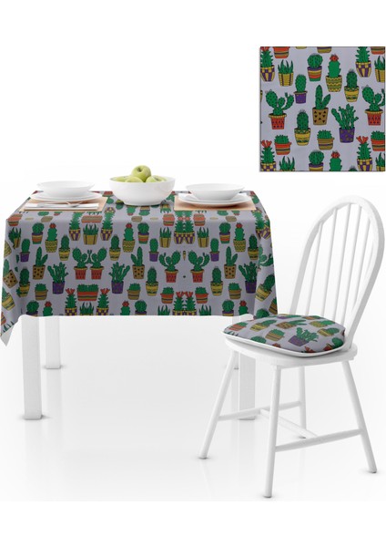 Büyük Çoklu Kaktüs Desenli Masa Örtüsü 140x260