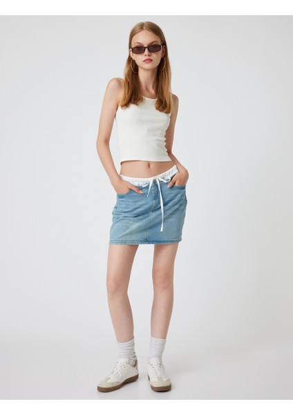 Mini Kot Etek Çift Bel Detaylı Bağcıklı A Kesim Pamuklu fiyatları