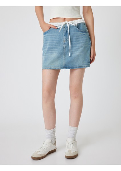 Mini Kot Etek Çift Bel Detaylı Bağcıklı A Kesim Pamuklu modelleri