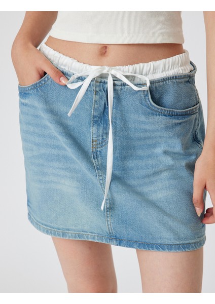 Mini Kot Etek Çift Bel Detaylı Bağcıklı A Kesim Pamuklu indirimleri