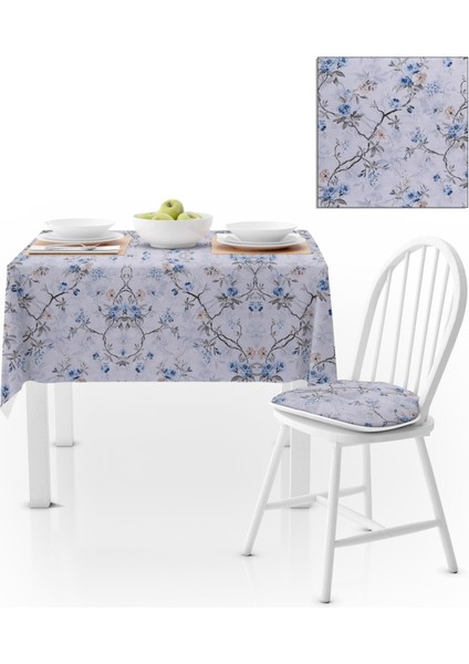 Sarmaşık Desenli Çiçekli Gri Mavi Tarçın Kadife Dokulu 120x180 Masa Örtüsü
