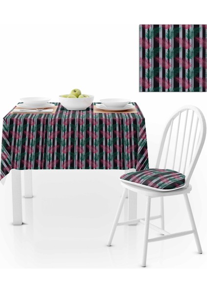 Palmiye Desenli Siyah Beyaz Zemin Masa Örtüsü 140x180