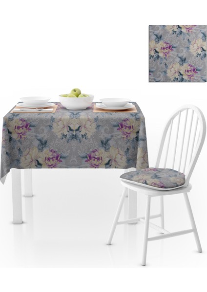 Sarmaşık Desenli Gri Zemin Mor Antrasit Masa Örtüsü 140x260
