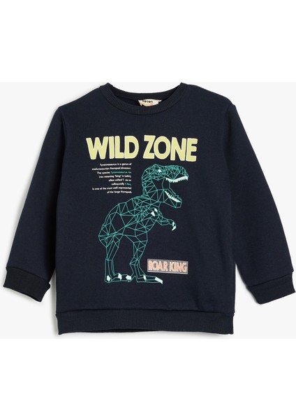 Dinozorlu Sweatshirt Bisiklet Yaka Uzun Kollu