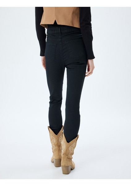 Yüksek Bel Kot Pantolon Dar Paça Düğmeli Cepli Skinny Fit Jean