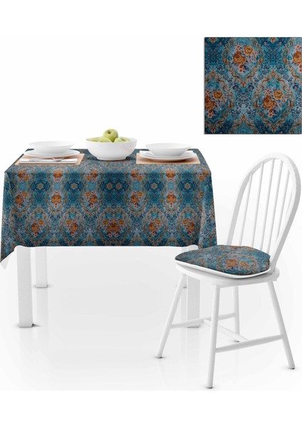 Damask Desenli Mavi Zemin Masa Örtüsü 120x140