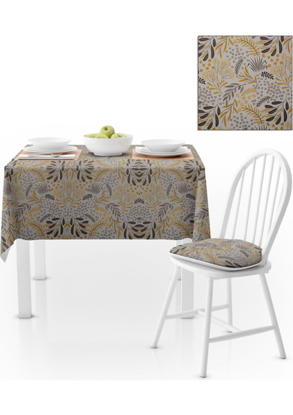 Zeytin Dalı Desenli Sarı Gri Masa Örtüsü 120x140