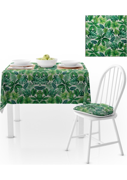 Tropikal Desenli Yeşil Yapraklı Masa Örtüsü 120x140