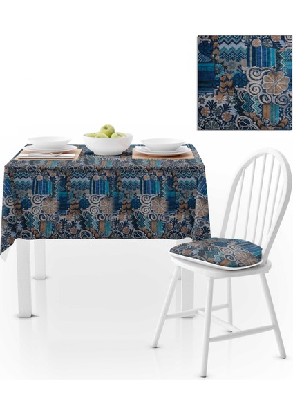 Geometrik Desenli Renkli Mavi Lacivert Masa Örtüsü 140x180