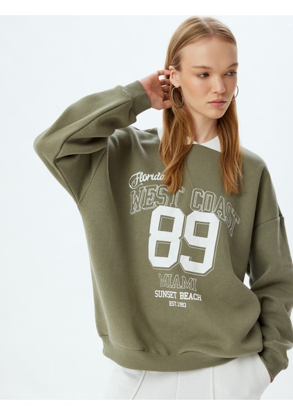 Polo Yaka Sweatshirt Oversize Slogan Baskılı Şardonlu