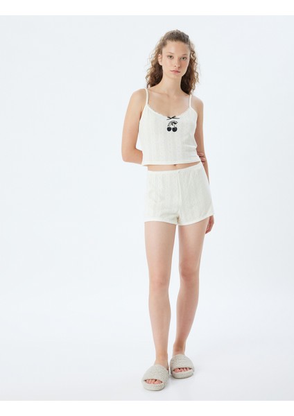 Askılı Crop Pijama Üstü Kiraz Baskılı Pamuklu fiyatları