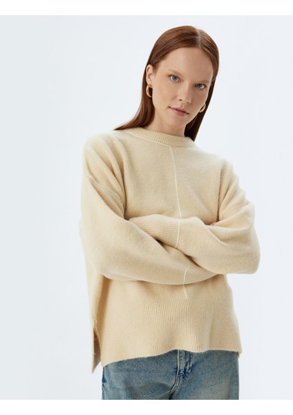 Oversize Triko Kazak Yumuşak Dokulu Uzun Kollu Bisiklet Yaka