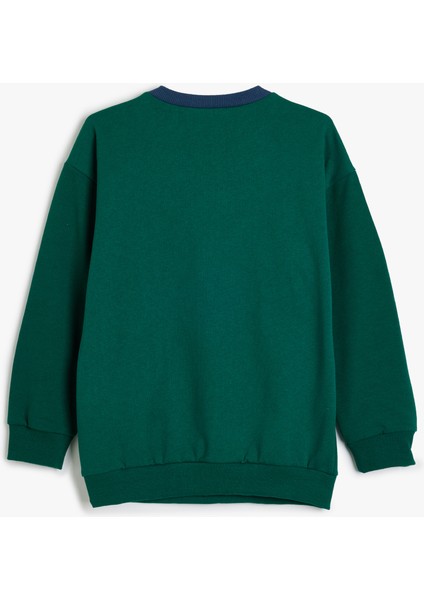 Oversize Sweatshirt Kolej Baskılı Bisiklet Yaka Pamuklu