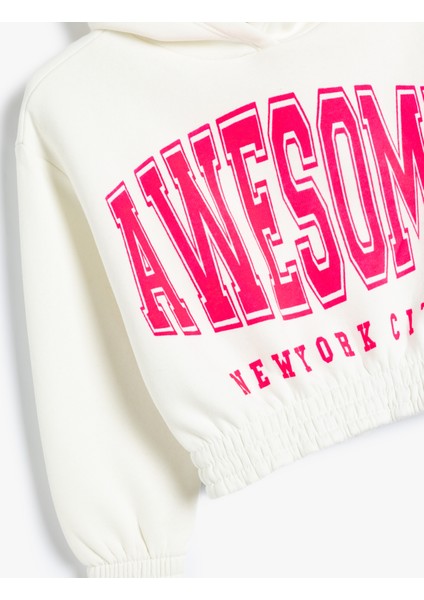 Kapşonlu Crop Sweatshirt Pamuklu Slogan Baskılı modelleri