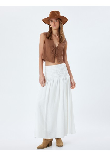 Fiyonklu Önü Bağcıklı Crop Yelek V Yaka Modal Kumaş fiyatları